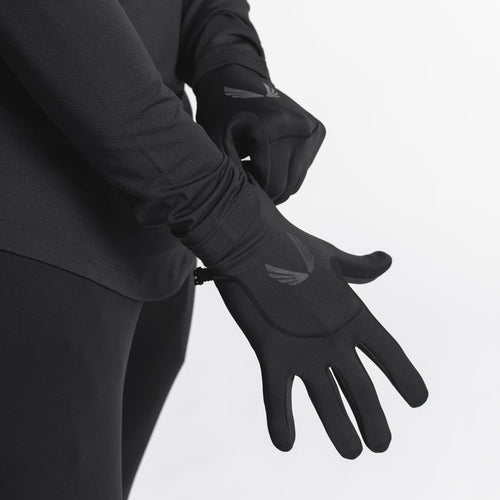 Aeroheat® Lightweight Gloves in black, worn on model's hands showing palm and back details