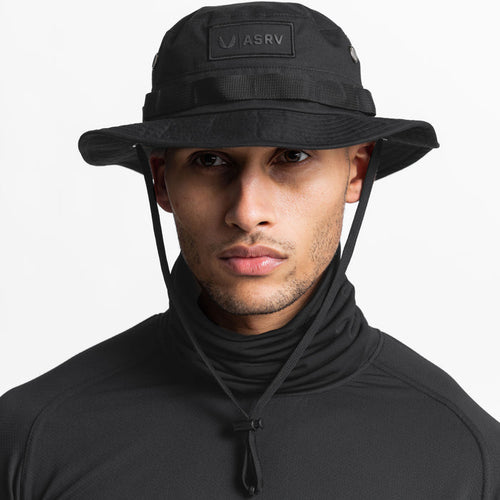 Vented Boonie Hat in black, front view worn by model