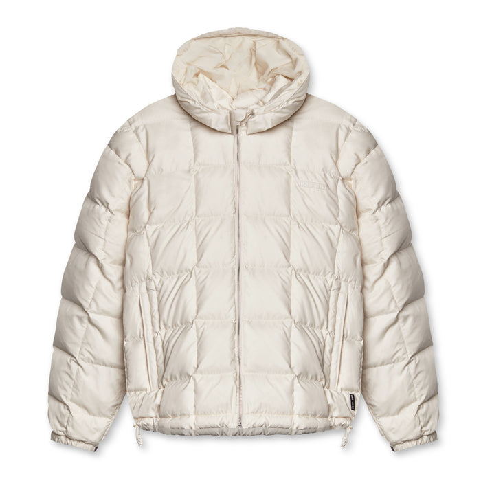 flatlay Weather-Ready Down Puffer Jacket in ivory cream, front view