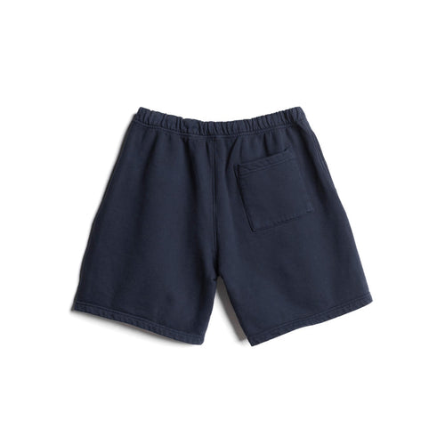Flatlay of LE Cotton Shorts in navy with Eagle design, back view