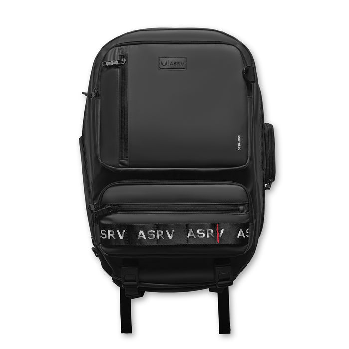 Flatlay 0580 Waterproof Large Travel Backpack in black, front view
