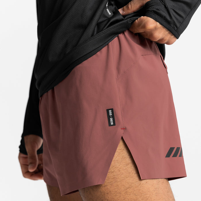 Tetra-Lite Laser Cut 3" Short in canyon rose, worn by model showing side detail