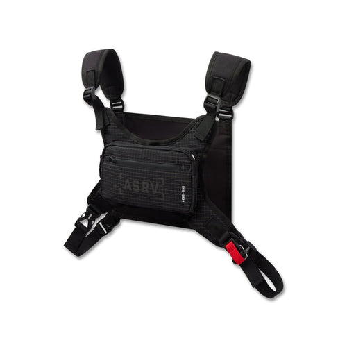 Flatlay Conditioning Chest Pack in black grid, front view