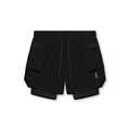 flatlay Tetra-Lite Liner Cargo Shorts in black, front view