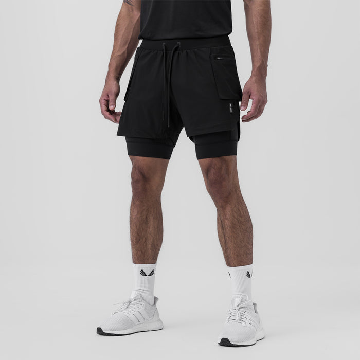 Tetra-Lite Liner Cargo Short in black, worn by model from behind, showing layered design