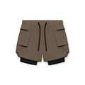 Flatlay of Tetra-Lite Liner Cargo Short in deep taupe and black, front view