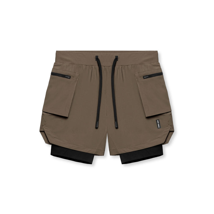 Flatlay of Tetra-Lite Liner Cargo Short in deep taupe and black, front view