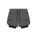 Flatlay of Tetra-Lite Liner Cargo Short in Space Grey with black inner shorts, front view