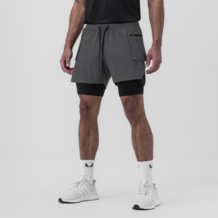Tetra-Lite Liner Cargo Short in Space Grey worn by model, front view