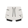 flatlay Tetra-Lite Liner Cargo Shorts in stone with black accents, top view