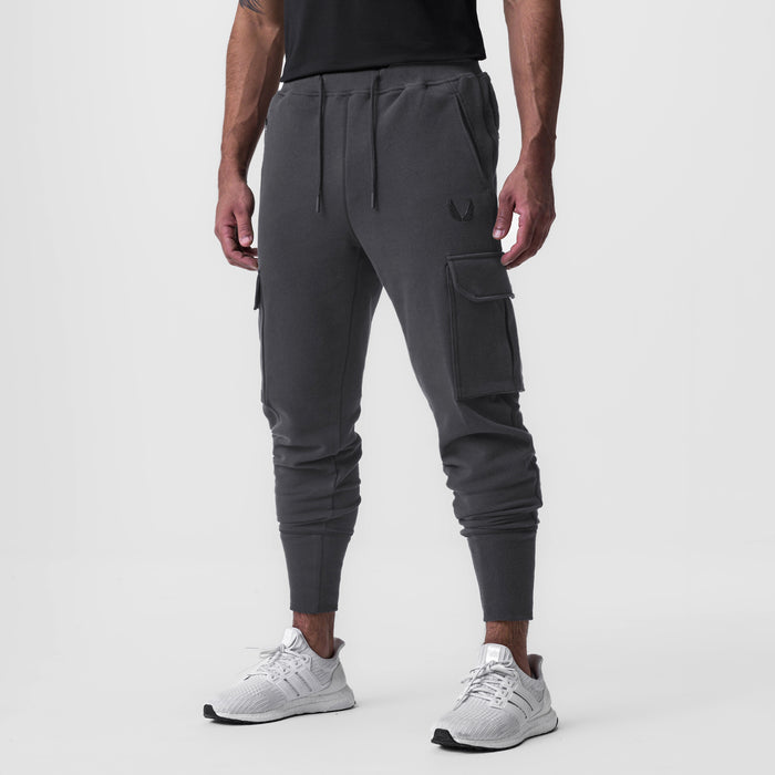 Tech-Terry Cargo High Rib Jogger in Dusk Black, worn by model, front view