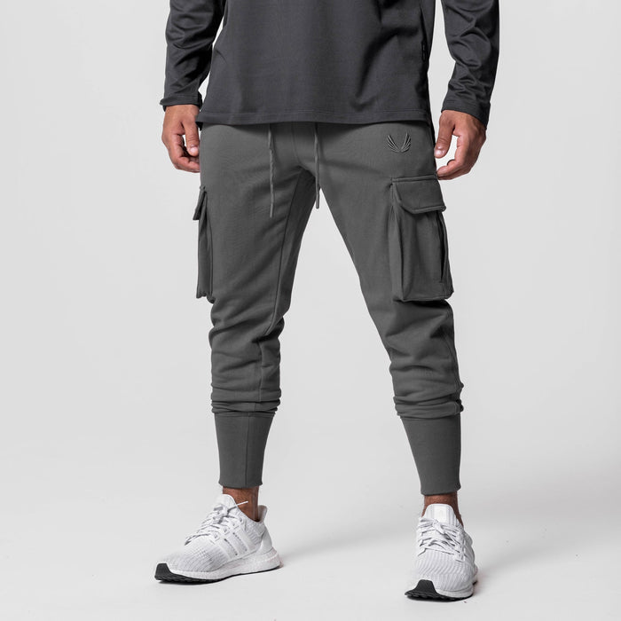 Tech-Terry Cargo High Rib Jogger in Space Grey, worn by model with white sneakers