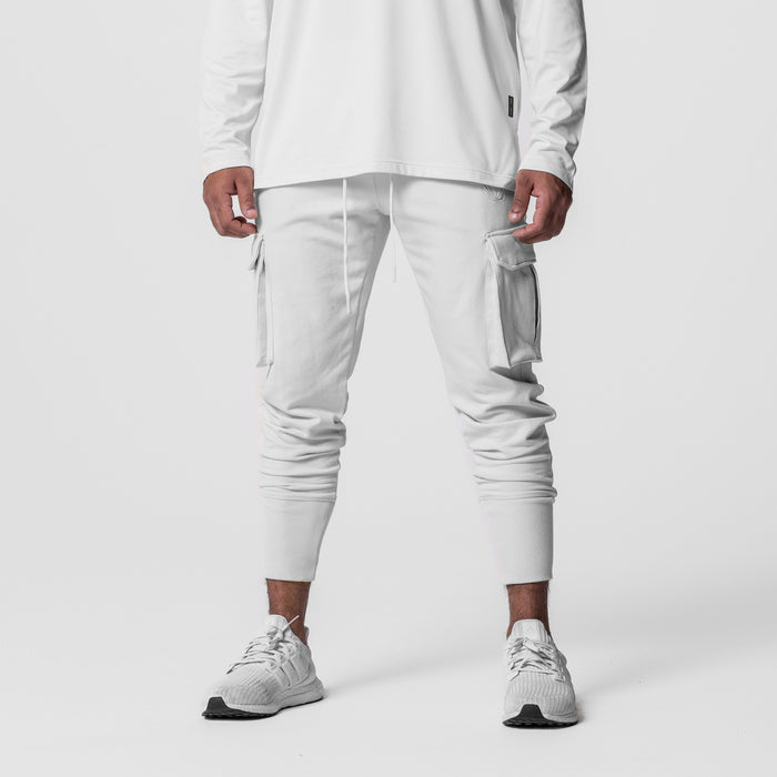 Tech-Terry Cargo High Rib Jogger in white, modeled from waist down with hands at pockets