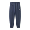Flatlay of ASRV Tech-Terry Oversized Sweats joggers in navy with emblem logo, front view
