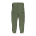 Flatlay of Tetra-Lite Standard Zip Jogger in olive green with cargo pockets, front view