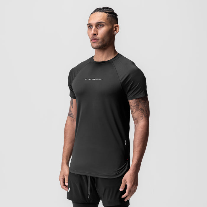 AeroSilver Established Tee in black worn by male model, front view