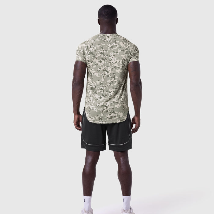 AeroSilver Established Tee in Digital Camo Blade worn by model, back view
