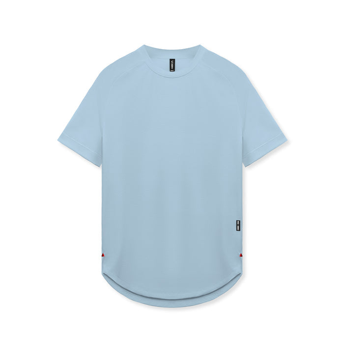 flatlay AeroSilver Established Tee in light sky blue, front view