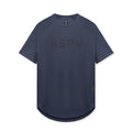 Flatlay of AeroSilver Established Tee in navy with ASRV logo, front view