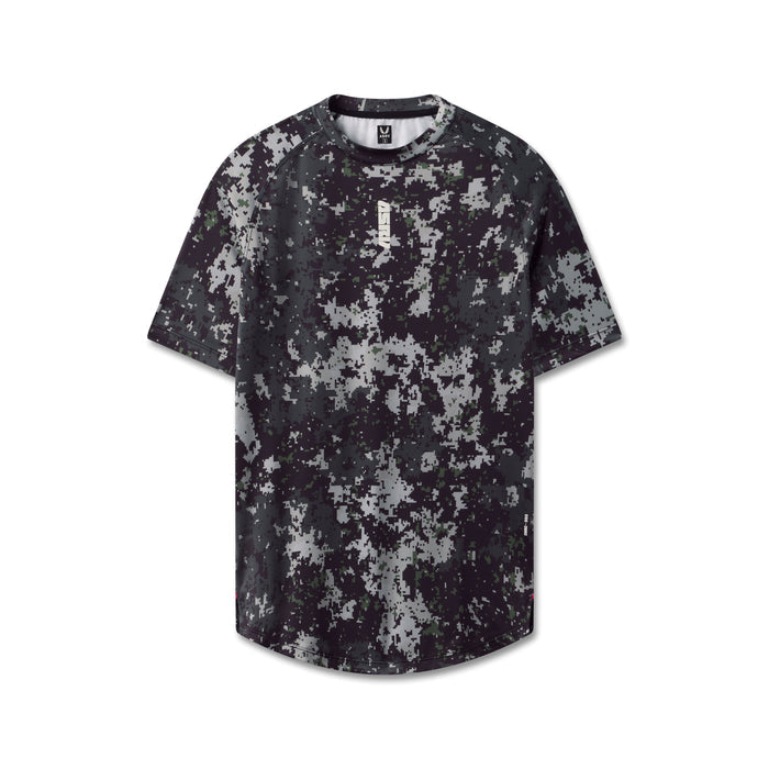 flatlay AeroSilver Established Tee in black pixel camo, front view