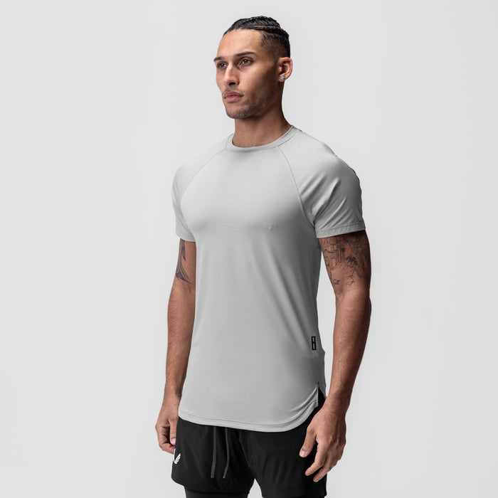 AeroSilver Established Tee in Slate Grey worn by male model, front side view
