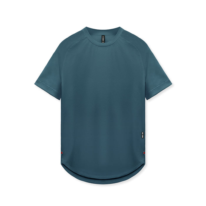 flatlay AeroSilver Established Tee in storm blue, front view