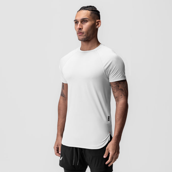 AeroSilver Established Tee in white, worn by male model in three-quarter view