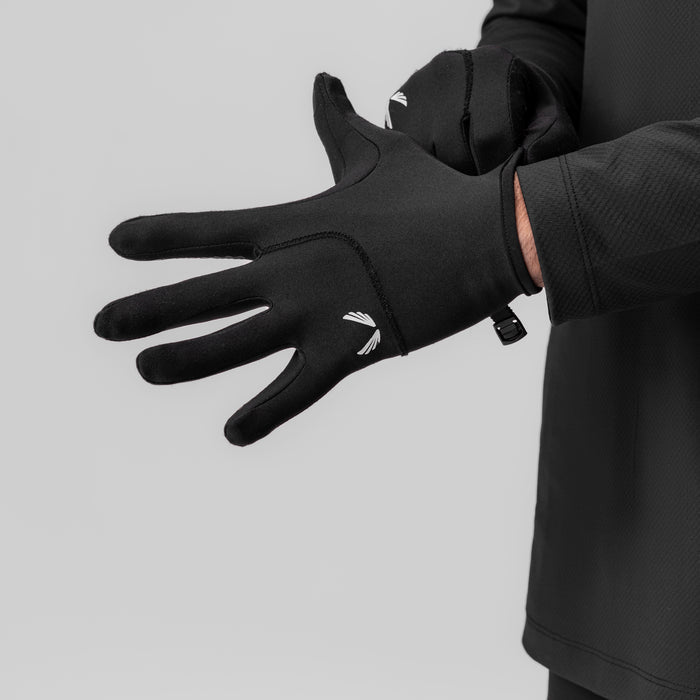 Aeroheat® Lightweight Gloves in black with wings logo, worn on model's hands