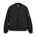 flatlay Kinterra Weatherproof Bomber Jacket in black, front view