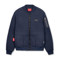 flatlay Kinterra Weatherproof Bomber Jacket in navy, front view