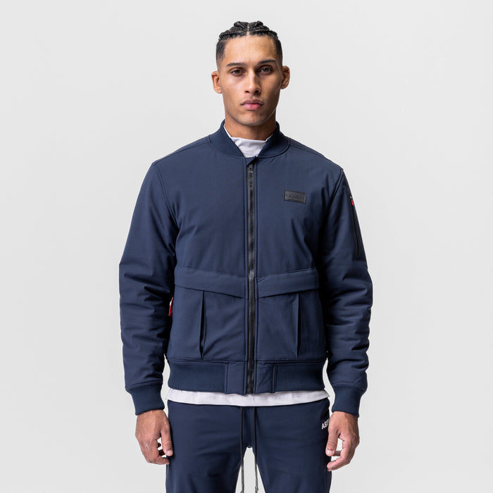 Kinterra™ Weatherproof Bomber Jacket in navy, worn by model, front view
