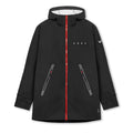 Flatlay of ASRV Hipora AQUAzip Tech Parka in black with red zipper, front view