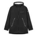 flatlay Hipora® Tech Parka in black, front view showing hood and chest pockets