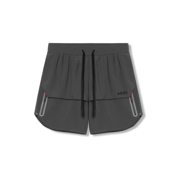 flatlay Tetra-Lite Tech Short in space grey, front view