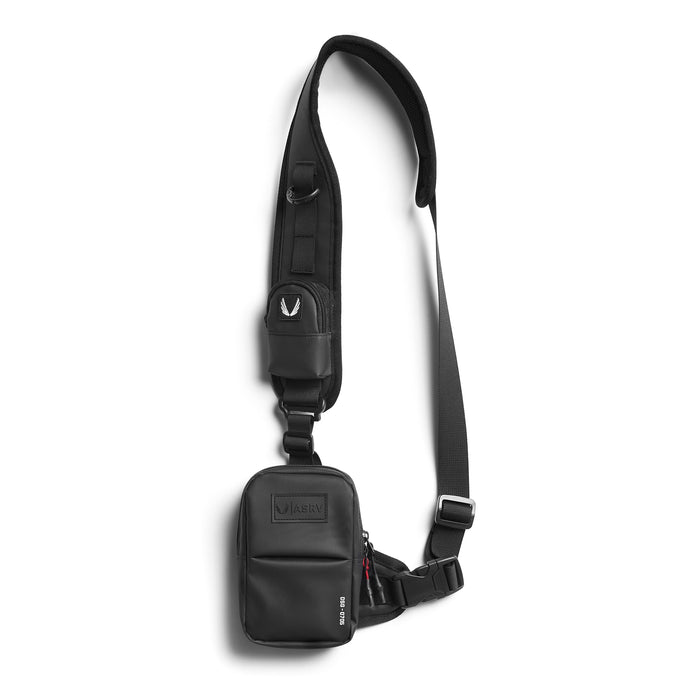 flatlay 0705 waterproof holster sling bag in black, front view