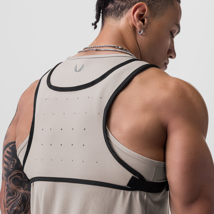 0711 Cordura Lightweight Chest Pack in Chai, worn by model, back view