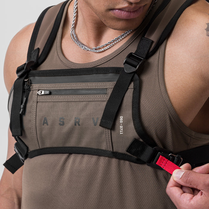 0711 Cordura® Lightweight Chest Pack in Deep Taupe, worn by model