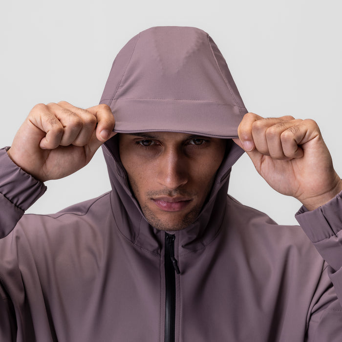 Weather-Ready Anorak Jacket in Moonscape, model wearing and adjusting hood