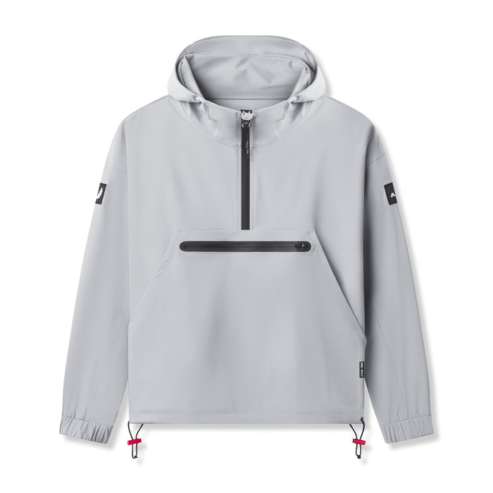Flatlay of Weather-Ready Anorak Jacket in slate grey with black zipper and pocket details