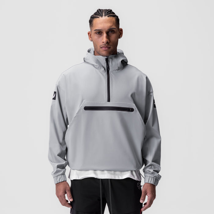 Weather-Ready Anorak Jacket in slate grey worn by model, front view