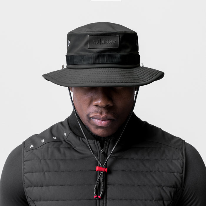 Waterproof Vented Boonie Hat in black, front view on model