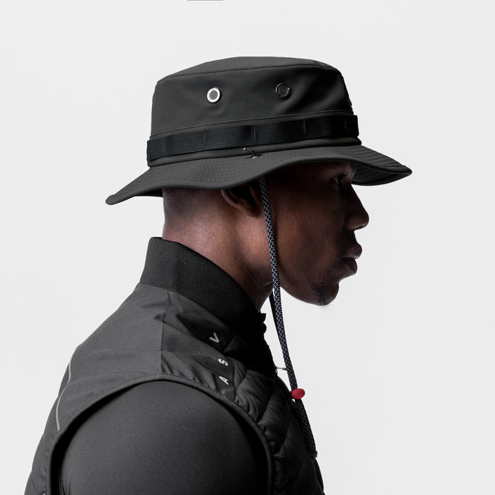 Waterproof Vented Boonie Hat in black, side profile worn by model