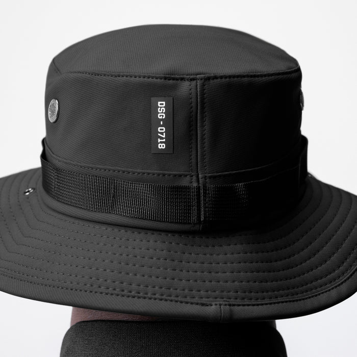 0718 Waterproof Vented Boonie Hat in black, worn on model