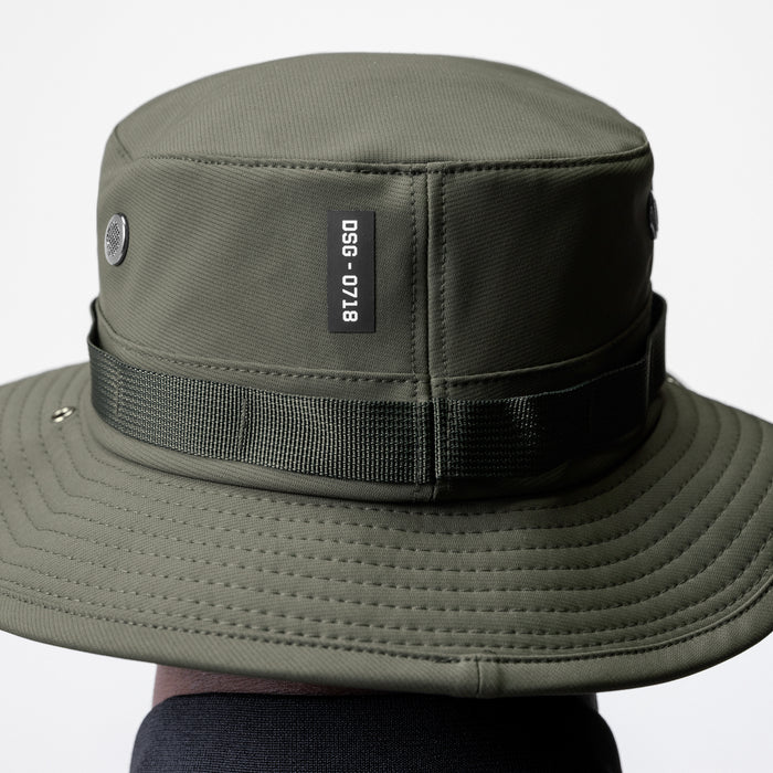 0718 Waterproof Vented Boonie Hat in Dark Olive, worn by model, front view