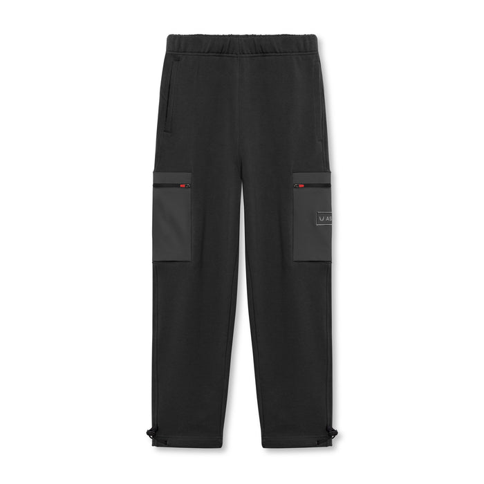 flatlay Tech-Terry Cinch Cargo Jogger in black, front view