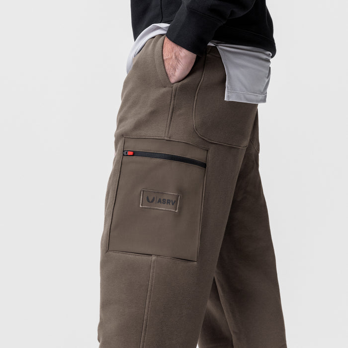 Tech-Terry Cinch Cargo Jogger in Deep Taupe, worn by model showing side pocket detail