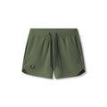 Flatlay of Tetra-Lite 5" Linerless Short in olive with black accents, front view