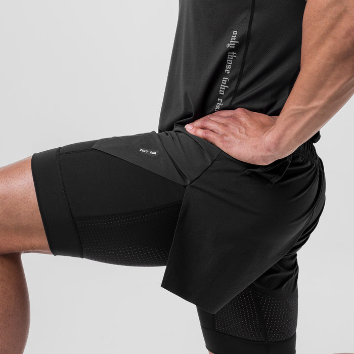 Ripstop 3" High Split Liner Short in black worn by model, side view