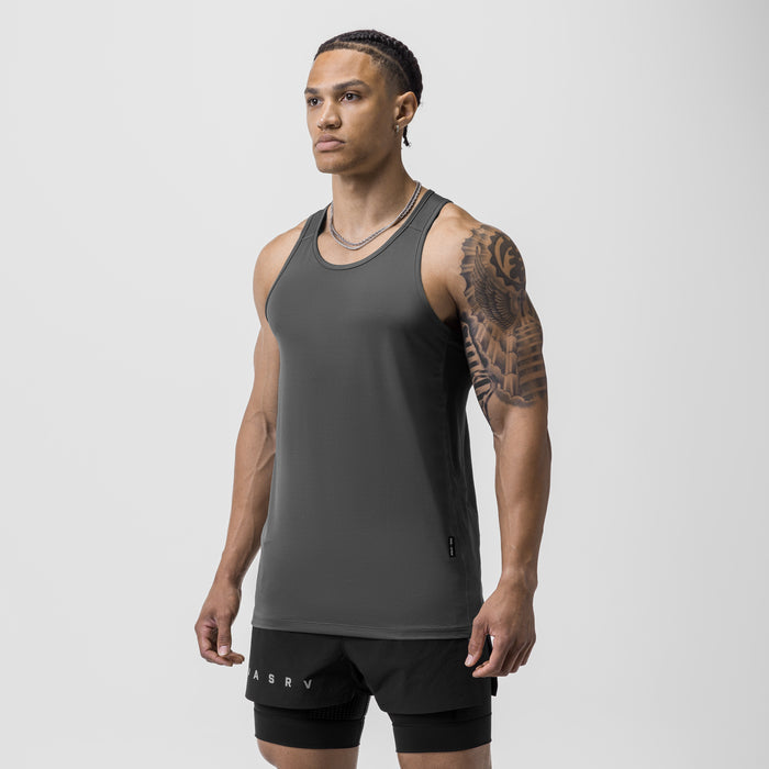 AeroSilver Training Singlet in space grey, worn by model standing against white background