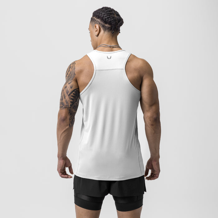 White AeroSilver Training Singlet worn by model, back view